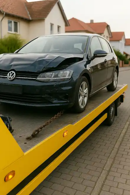 Ein defektes Auto wird in Mühlhausen beim Autoankauf professionell abgeschleppt.