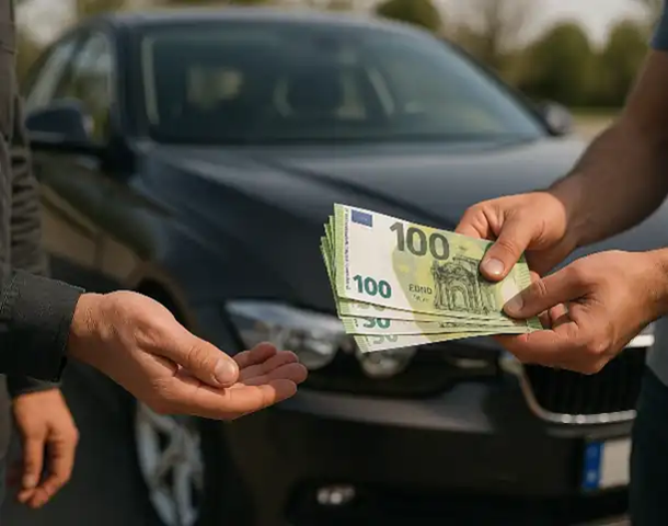 Erfolgreicher Barkauf eines Fahrzeugs beim Autoankauf in Mühlhausen direkt vor Ort.